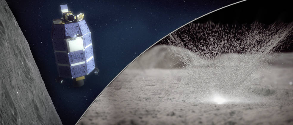 写真)LADEE (左)が月に激突した際に水蒸気を感知した時の様子