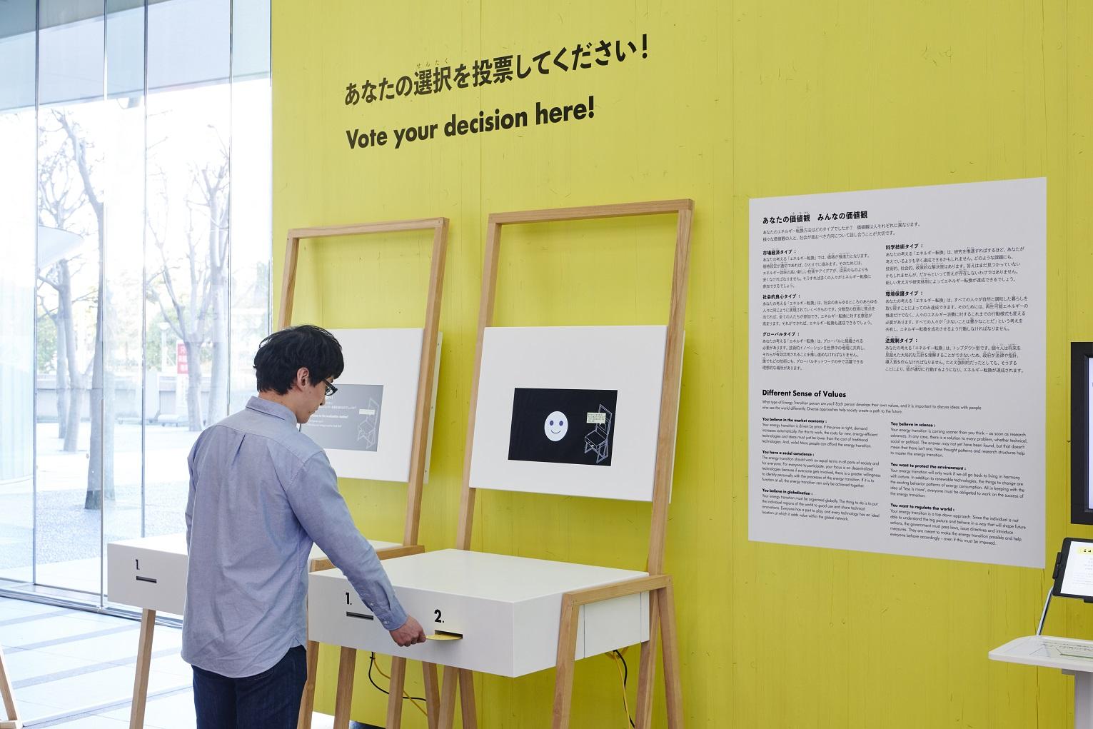 写真)各テーマの政策を選んだら、投票して自分のタイプを知る。