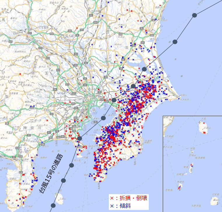 図)「電柱の被害発生状況(提供)東京電力パワーグリッド株式会社」