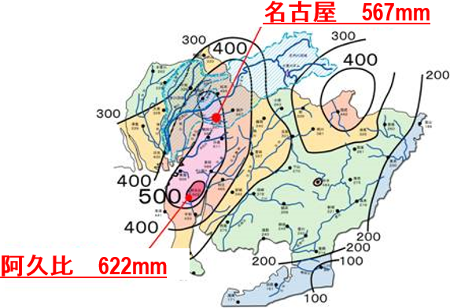 写真)　2000年9月11日から12日にかけての等雨量線図