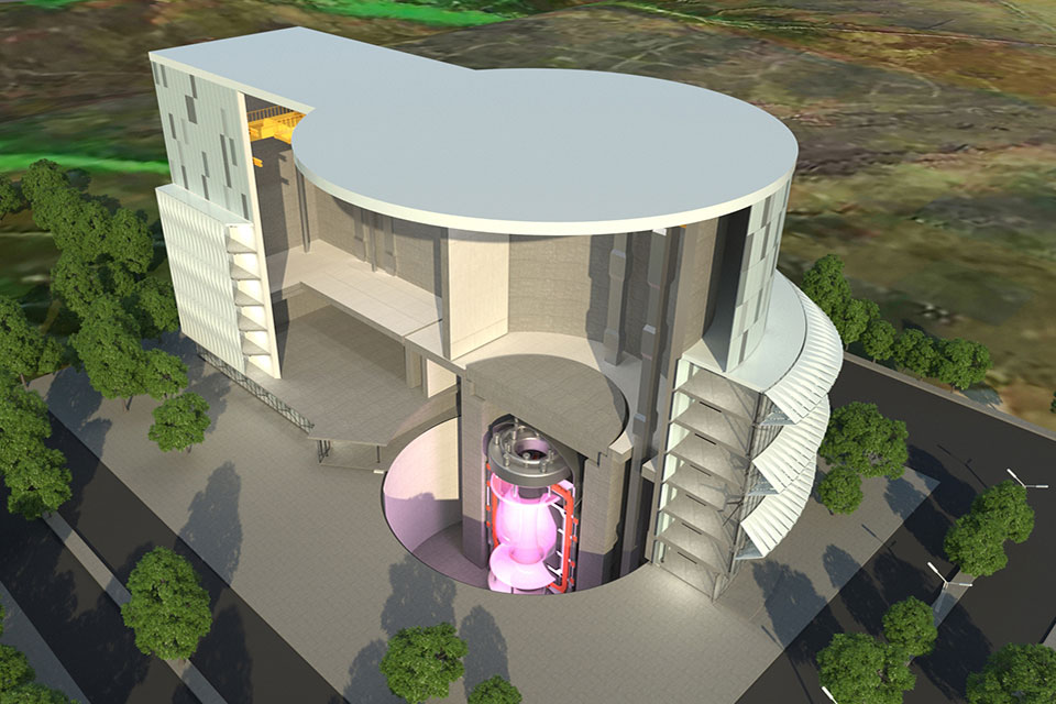 画像)イギリス原子力公社(UKAEA)が開発中の「STEP(Spherical Tokamak for Energy Production)核融合発電所」の概念図 ※STEPとは、超高温のプラズマを閉じこめる1方式である「トカマク型」の内、「球状トカマク」方式のことをいう。
