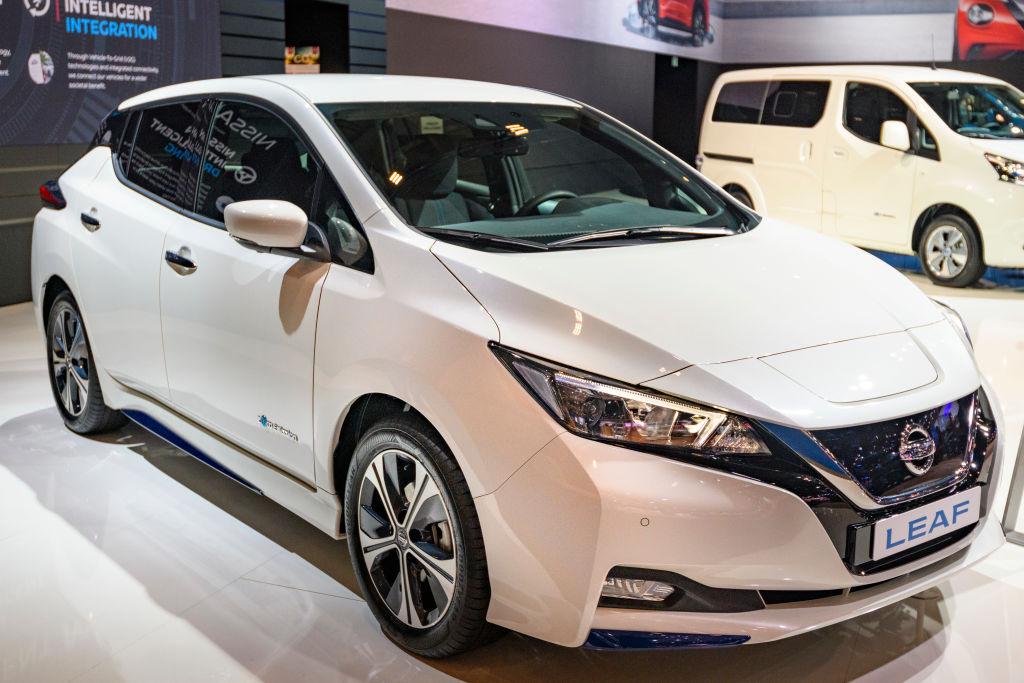 写真)ブリュッセルモーターショーに出品された日産リーフ 2020年1月9日 ベルギー・ブリュッセル
