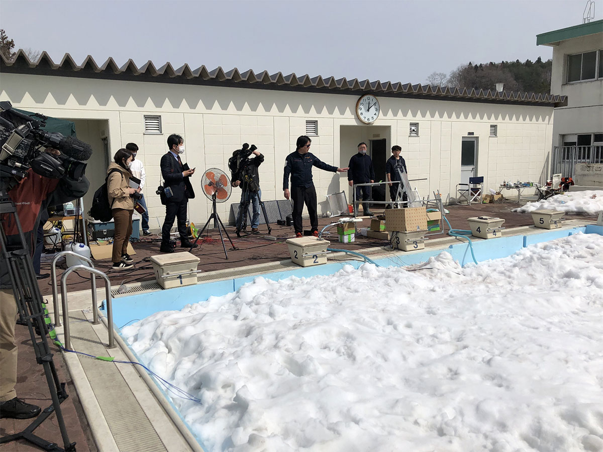 写真)1回目の実験の様子(2023年3月23日 青森市内)