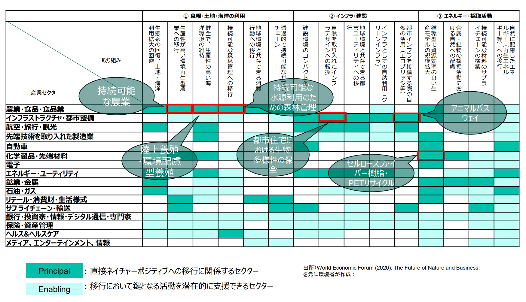 表)ネイチャーポジティブ経済への移行が生み出す新たなビジネスチャンスの例