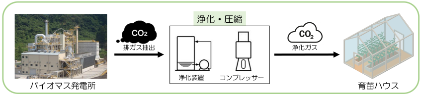図)取組概要図(排ガス浄化→育苗ハウスへの供給)