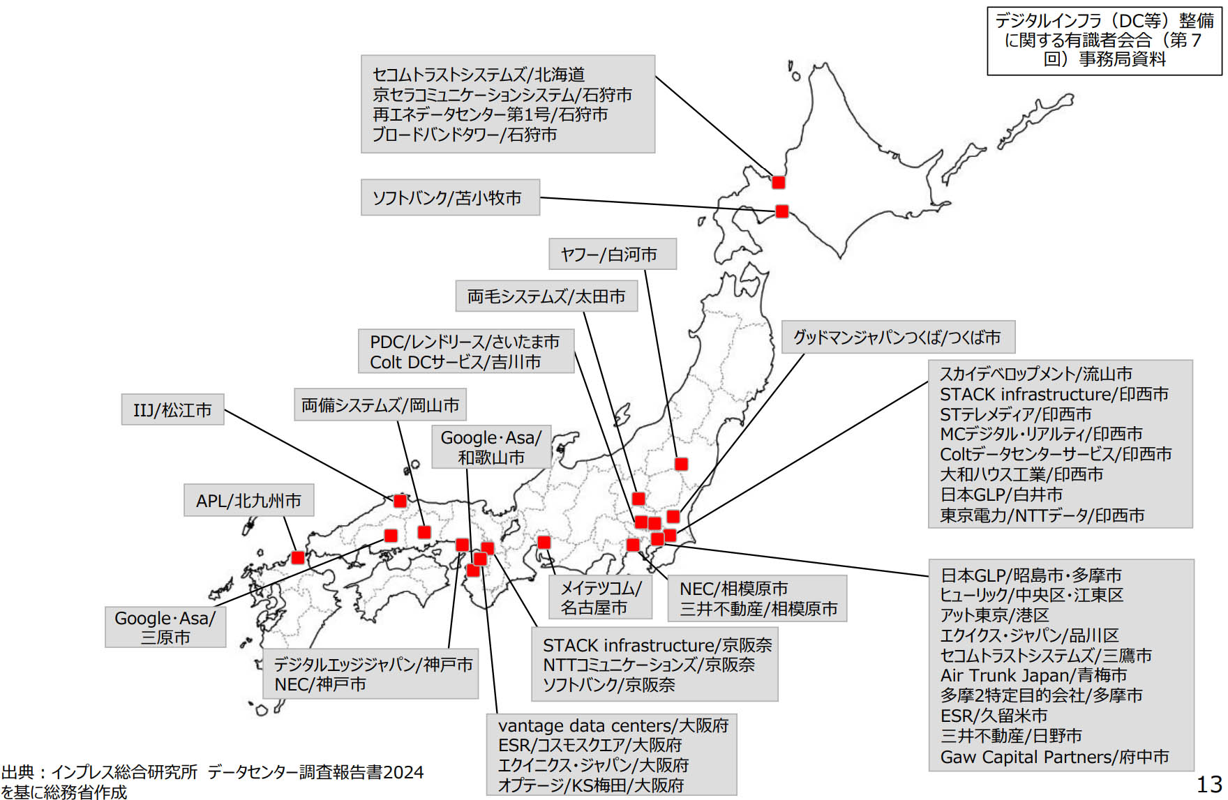 図)2024年以降のデータセンターの新設計画 ※コンテナ型データセンターなど、 小規模のものや増床案件は除く