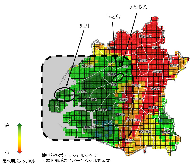 図)大阪市の帯水層蓄熱ポテンシャルマップ