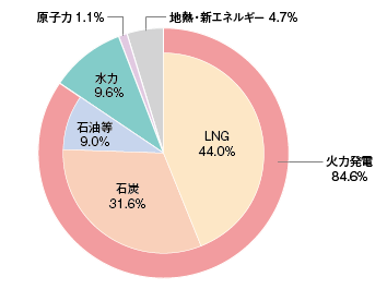 図)日本の発電電力量の電源別割合(2015年度)